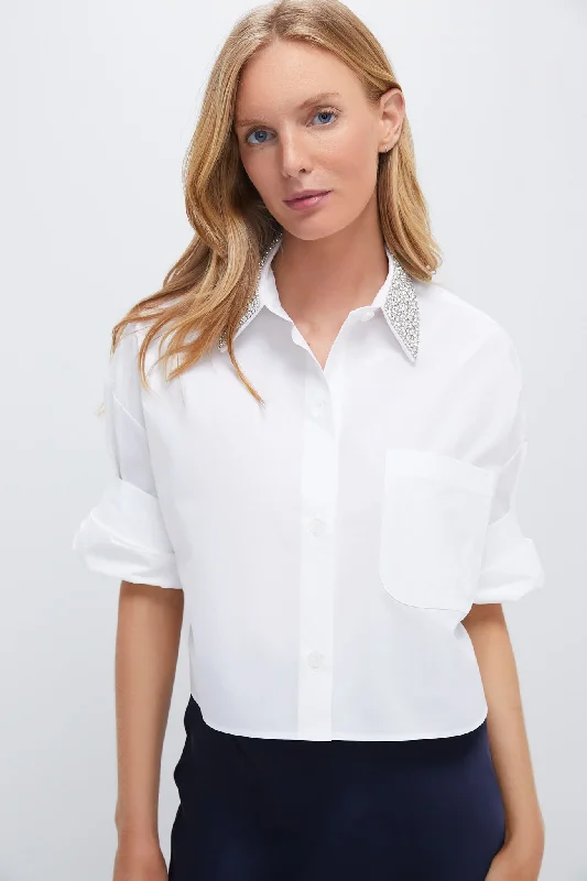 Women's Stylish Casual Garments White Next Ex with Crystal Collar Shirt