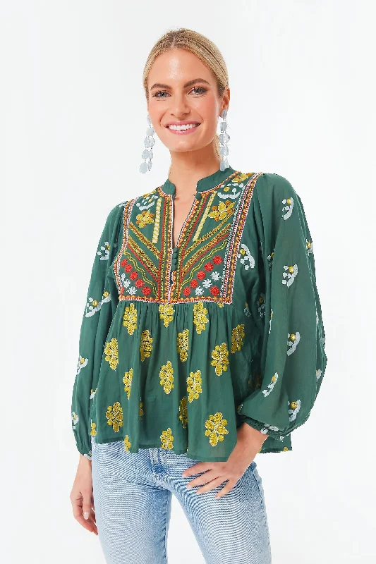 Women's Apparel And Garments Green Lucknow Mandarin Balloon Top