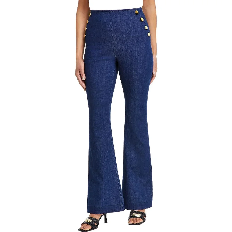 Elegant Women's Attire Womens High Rise Button Trim High-Waisted Jeans