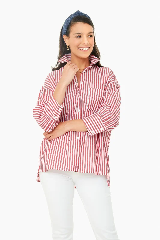 Affordable Women's Clothing Red Stripe Adair Boyfriend Shirt