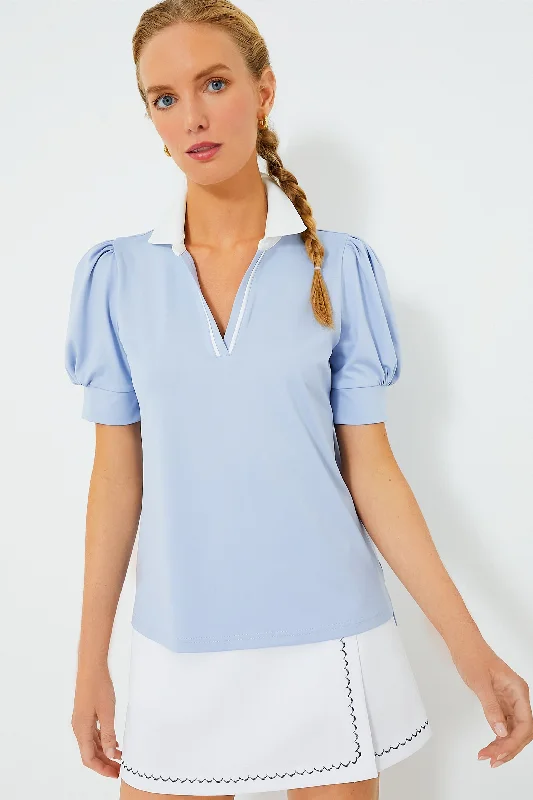 Women's Luxury Apparel Light Blue Puff Sleeve Caroline Polo