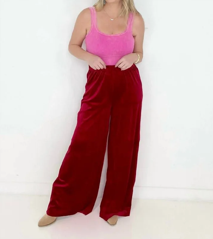 Women's Night-Out Outfit Velvet Wide Leg Pants In Red