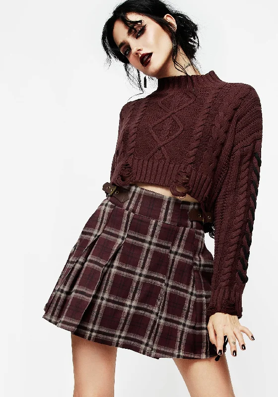 Women's Casual Attire Bramble Check Pleated Mini Skirt