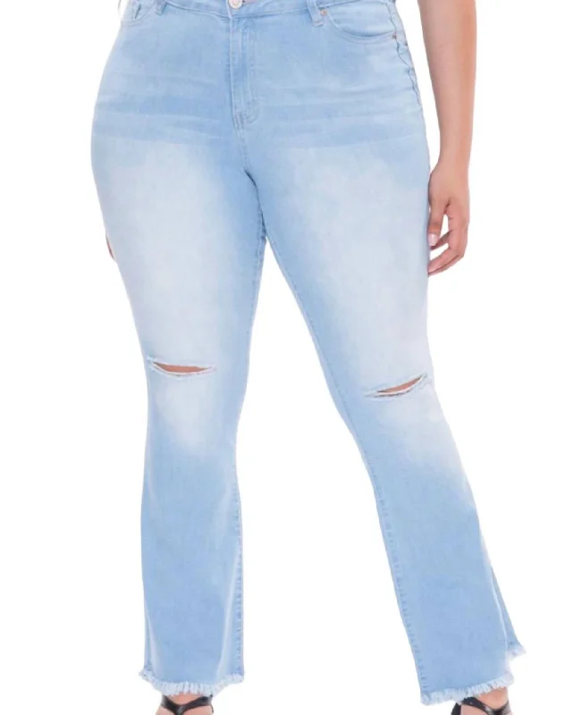 Women's Professional Outfit Single Button High Rise Super Flare Jeans In Light Blue Rips