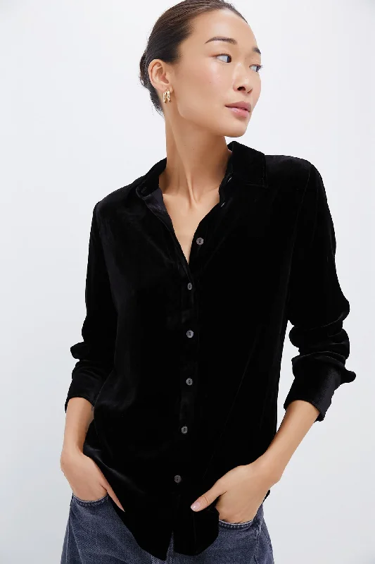 Affordable Trendy Clothes For Women Black Stretch Silk Velvet Genevieve Shirt