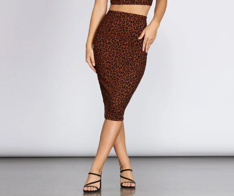 Timeless Women's Garments Sassy Spots Leopard Ribbed Skirt