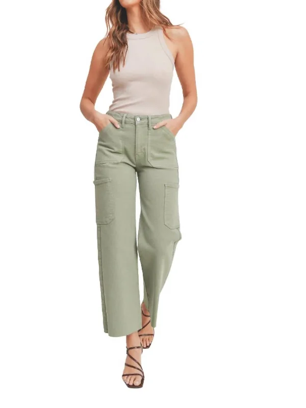 Comfortable Women's Attire High Rise Utility Straight Leg Jeans In Bay Leaf