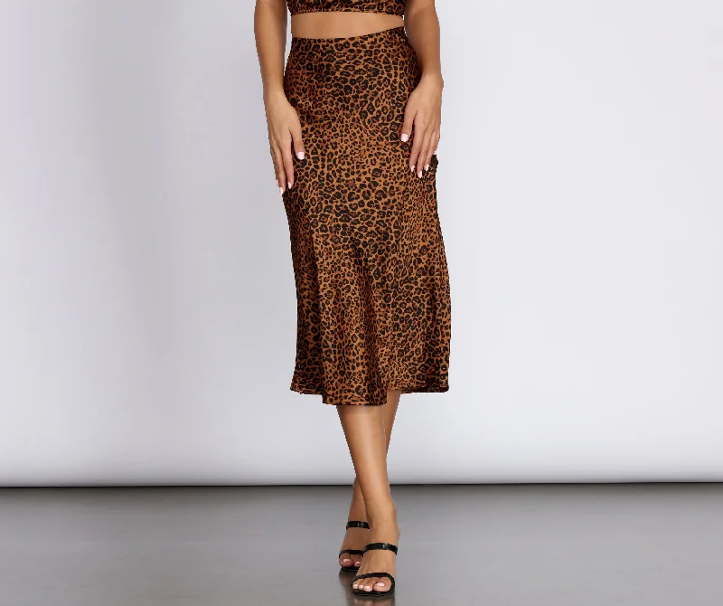 Women's Fashion-Forward Apparel Leopard Flare Midi Skirt