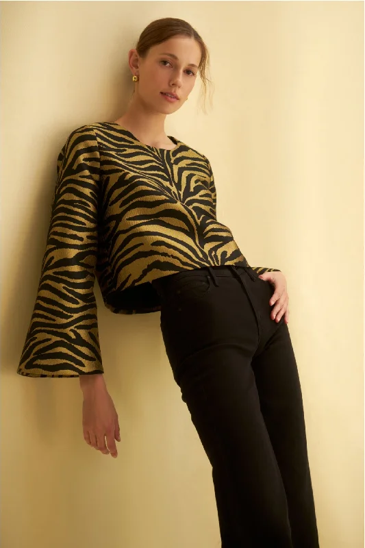 Vintage-Inspired Women's Clothes Tiger Jacquard Maxine Top