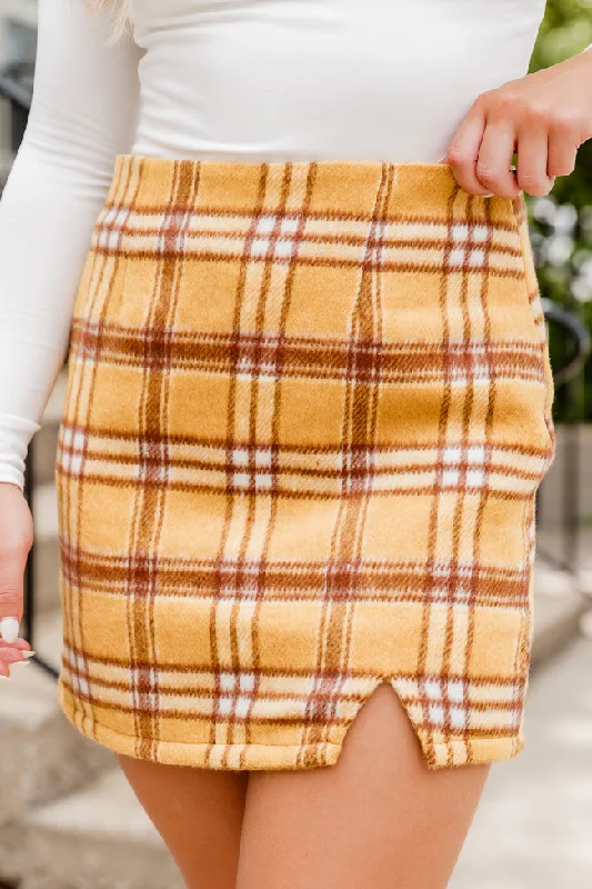 Fashionable Women's Outfit Be Here Forever Mustard Plaid Skirt FINAL SALE