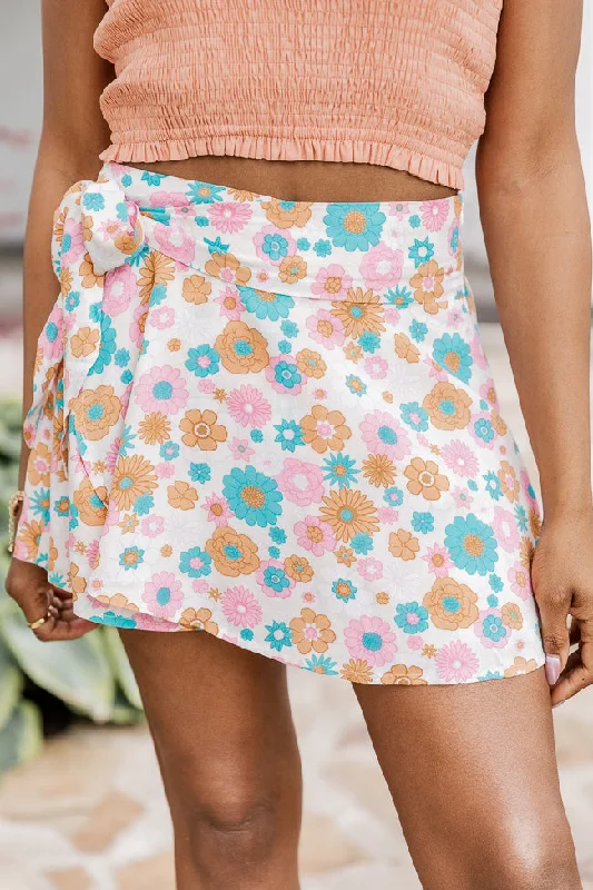 Modern Women's Attire Free To Explore Multi Floral Side Tie Skort FINAL SALE