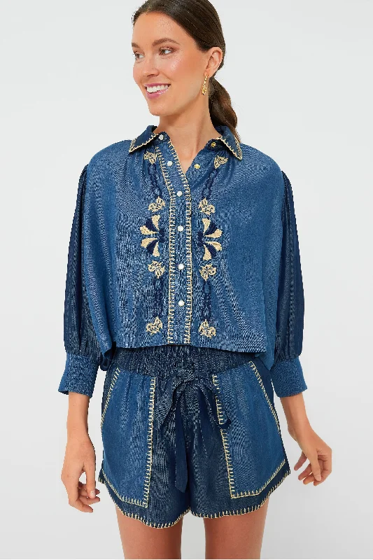 Women's Trendy Apparel Light and Dark Blue Elisa Shirt