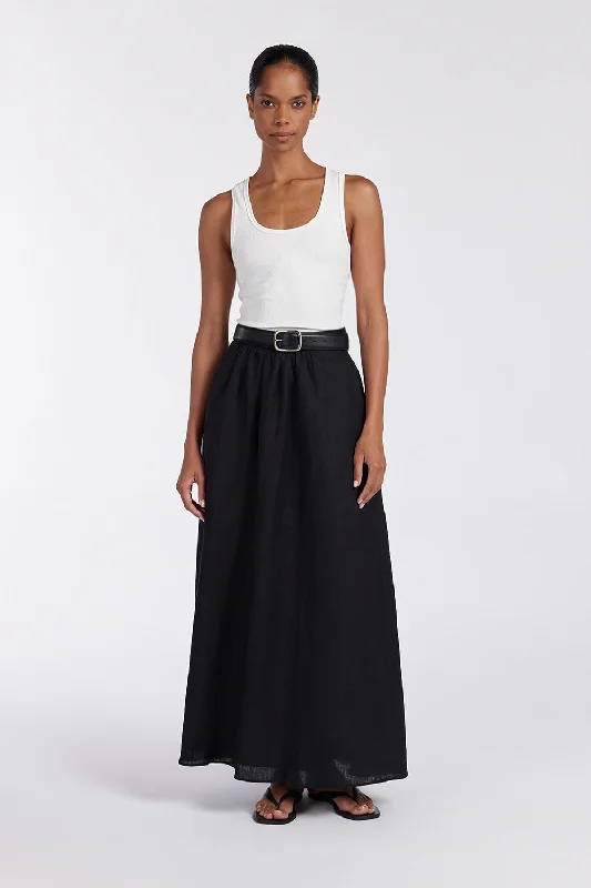 Women's Evening Wear Outfit GEMIMA BLACK LINEN MIDI SKIRT