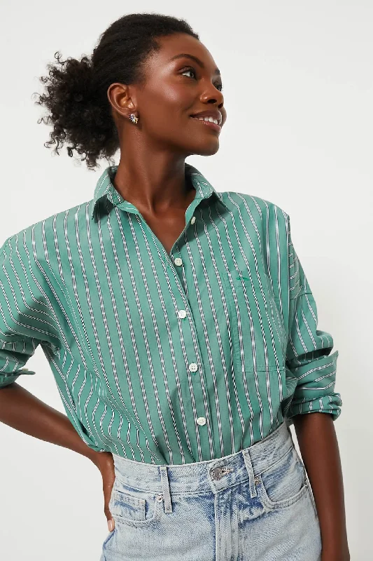 Women's Holiday Clothes Green Jo Shirt in Striped Poplin