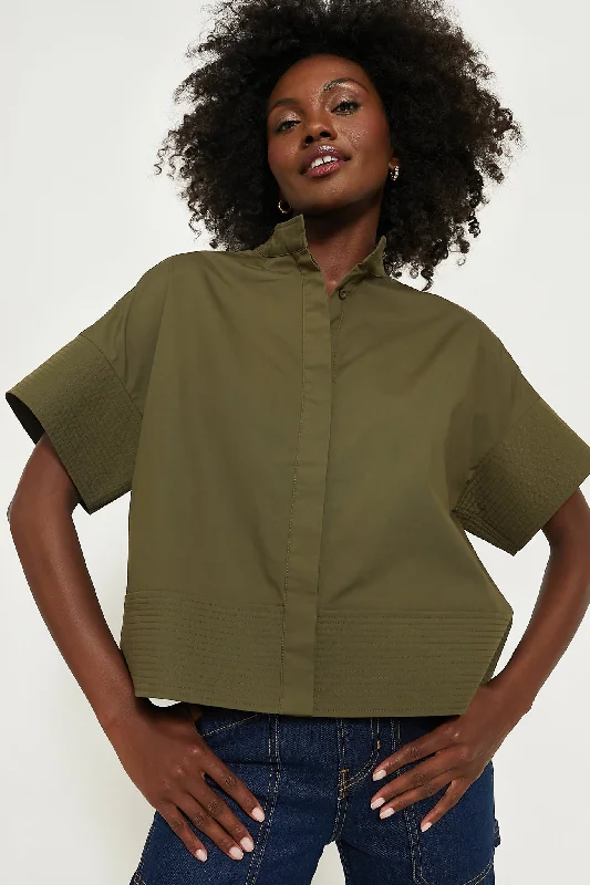 Stylish Clothes For Women Olive Green Trapunto Stitch Sofia Shirt