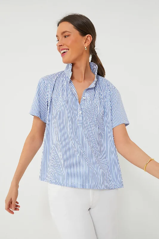 Comfortable Women's Attire Blue and White Stripe Finn Popover