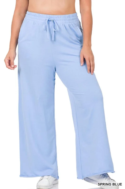 Women's Comfy Loungewear Outfit French Terry Wide Leg Lounge Pants In Spring Blue