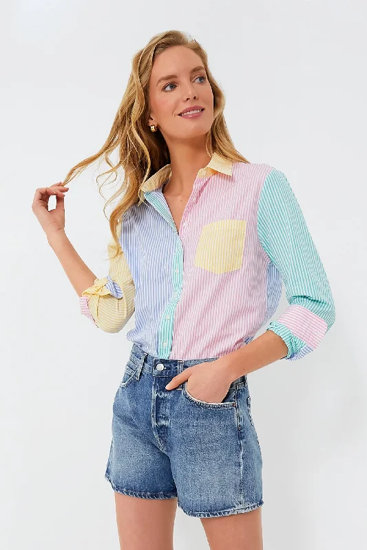 Elegant Women's Evening Garments Bright Multi Stripe Boyfriend Shirt