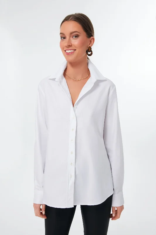 Women's Comfy Attire For Lounging White Oxford Boyfriend Shirt