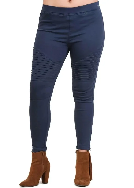 Women's Festive Attire Washed Moto Jegging In Navy