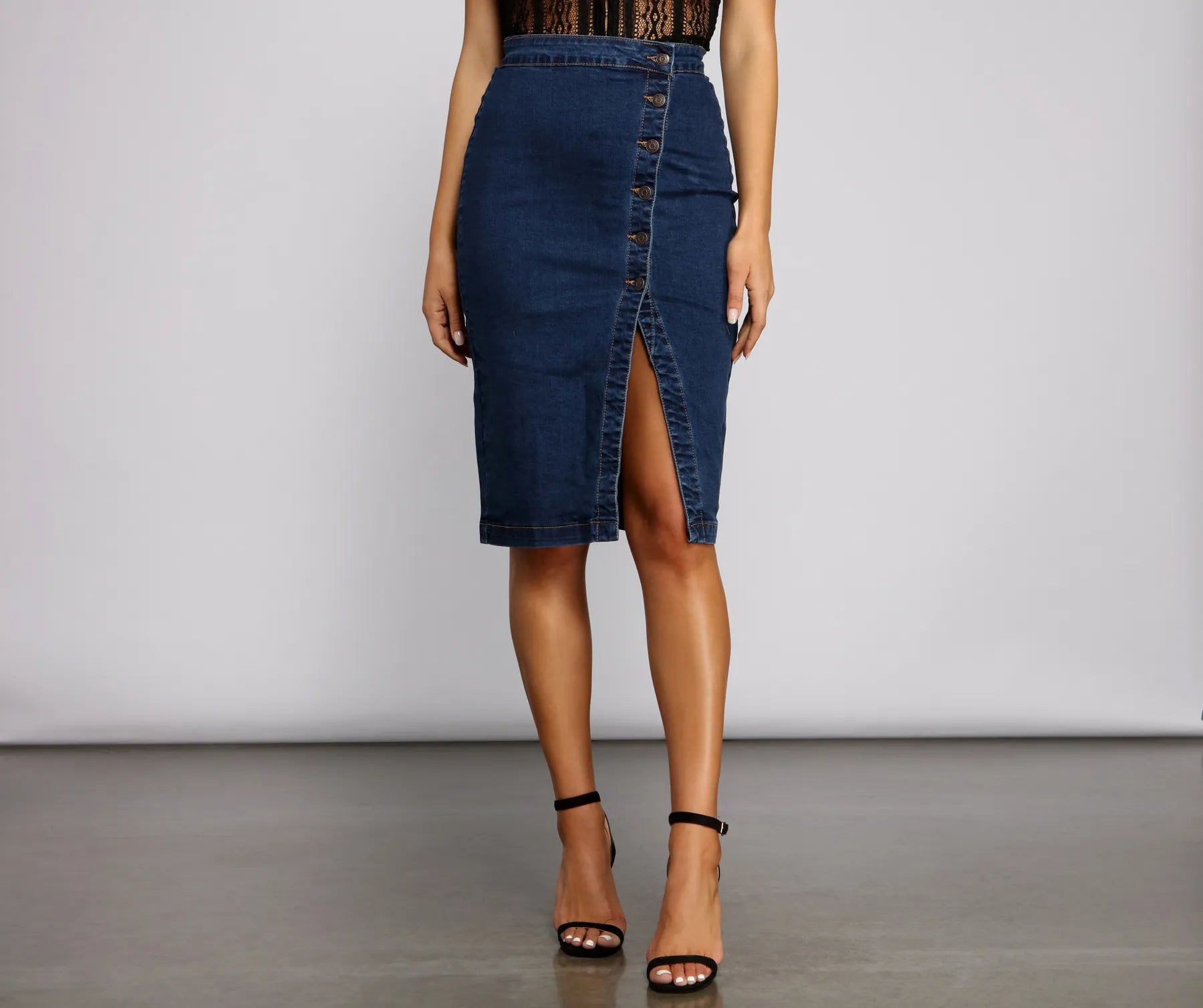 Timeless Women's Garments By Your Side Button Down Denim Skirt