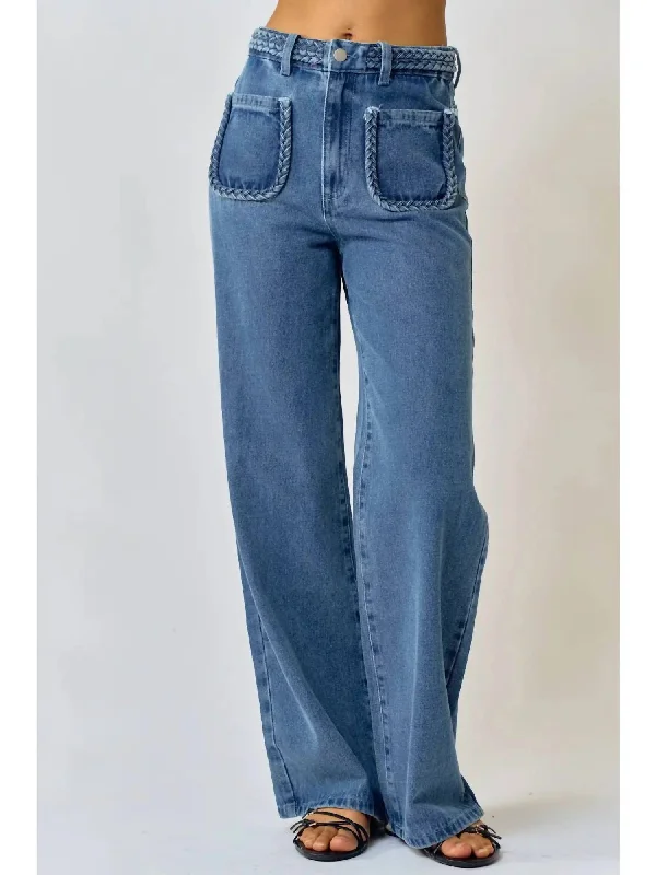 Comfortable Garments For Women Straight Leg Braid Jean In Medium Wash