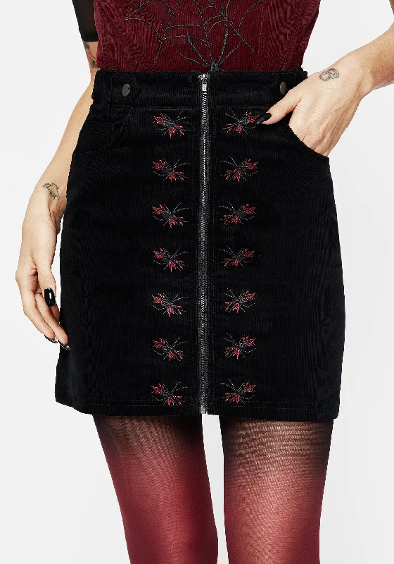 Women's Casual Attire Spiderbite Embroidered Cord Mini Skirt