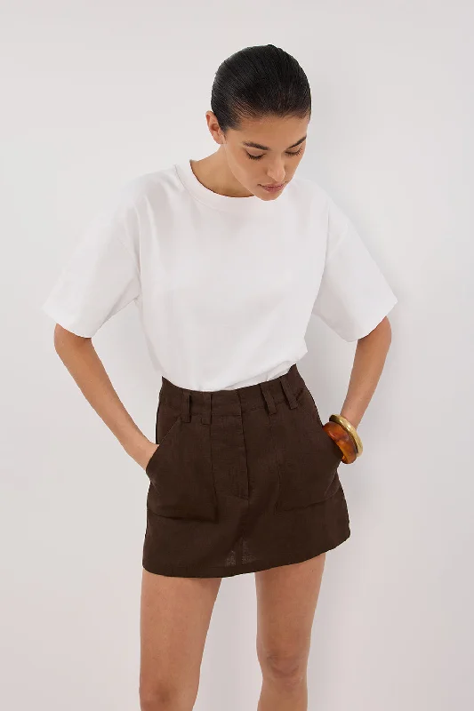 Modern Women's Apparel EVA BITTER CHOC LINEN SKORT