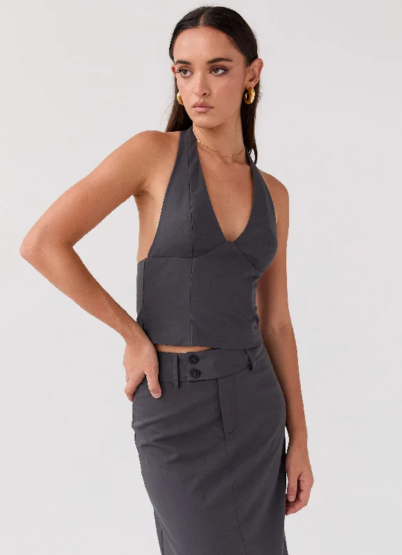 Women's Trendy Garments On Call Halterneck Top - Charcoal