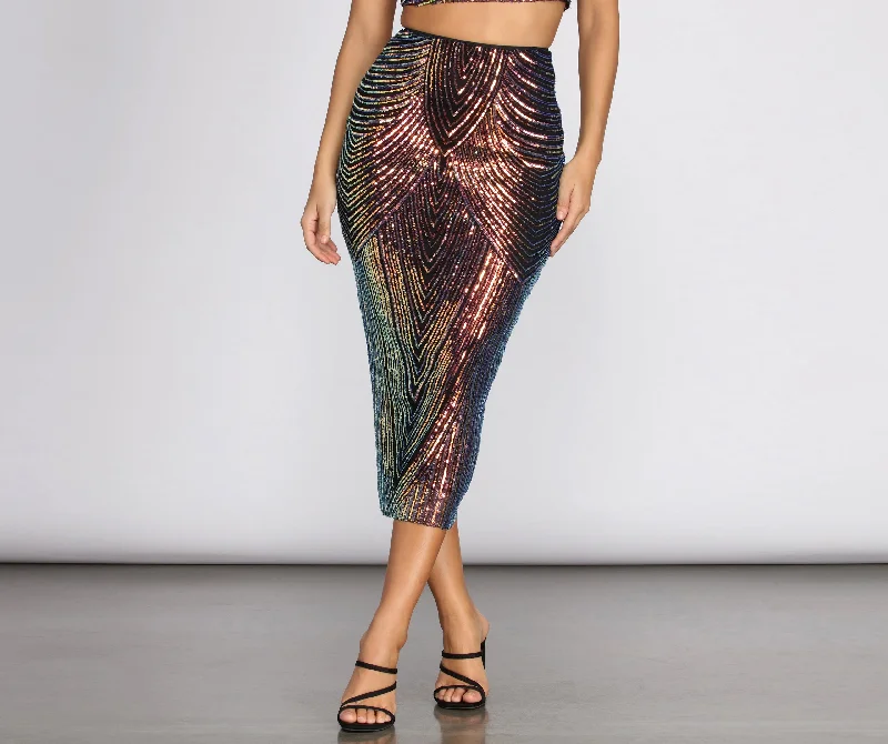 Affordable Women's Clothing Simply Stunning Sequin Midi Skirt