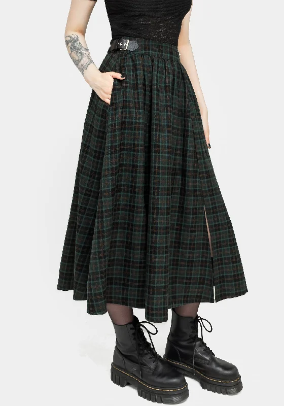 Women's Effortless Casual Outfit Nightingale Buckled Check Midi Skirt