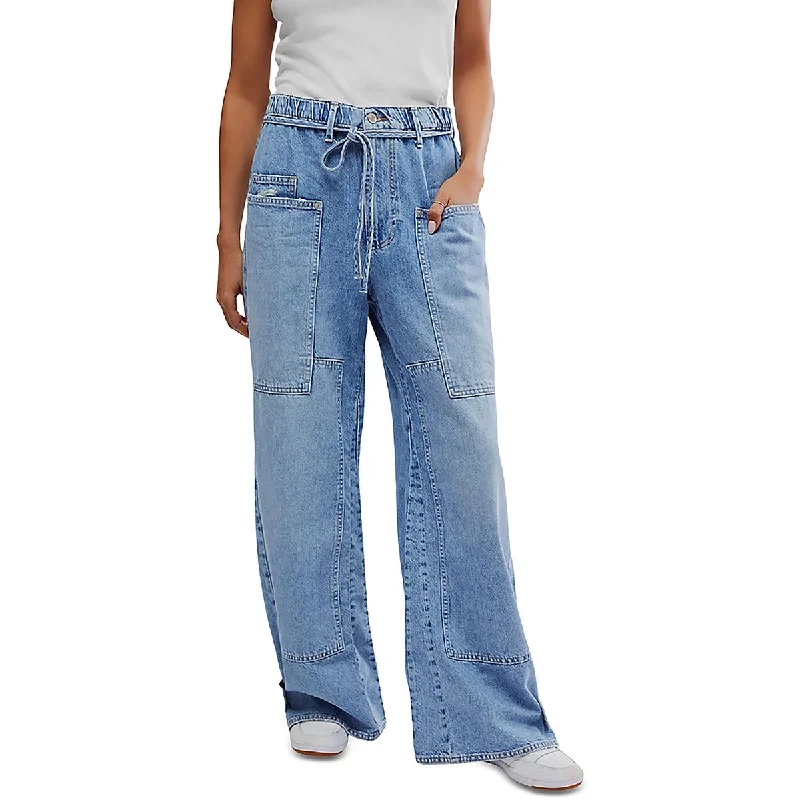 Women's Vacation Attire Womens Pockets Denim Wide Leg Jeans