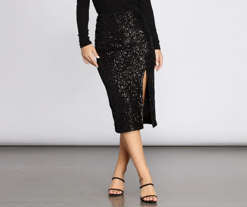 Vintage-Inspired Women's Clothes Sequined For The Season Midi Skirt