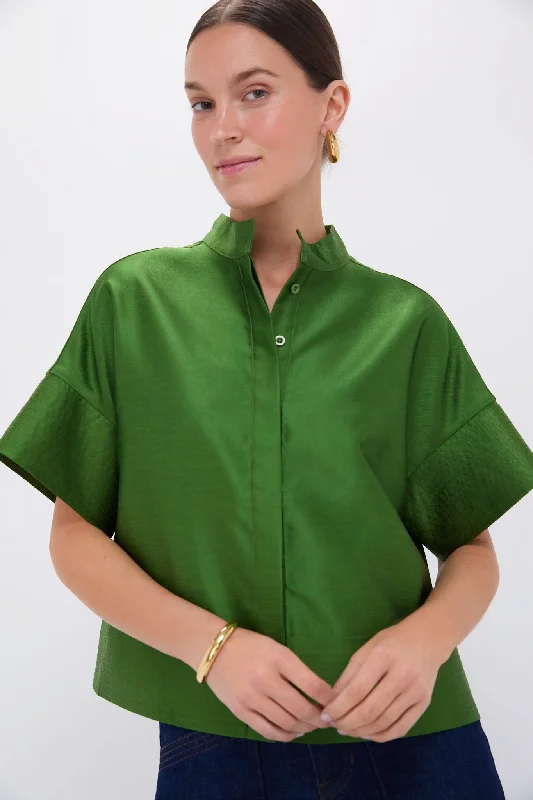 Women's Fashionable Attire For Work Green Dupioni Trapunto Stitch Sofia Shirt