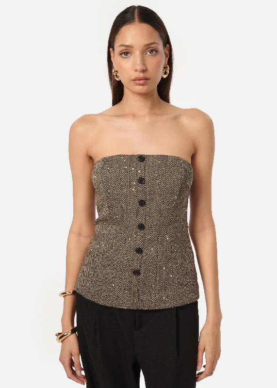 Women's Clothing For Everyday Wear Elliot Sequin Tweed Top Black and Tan