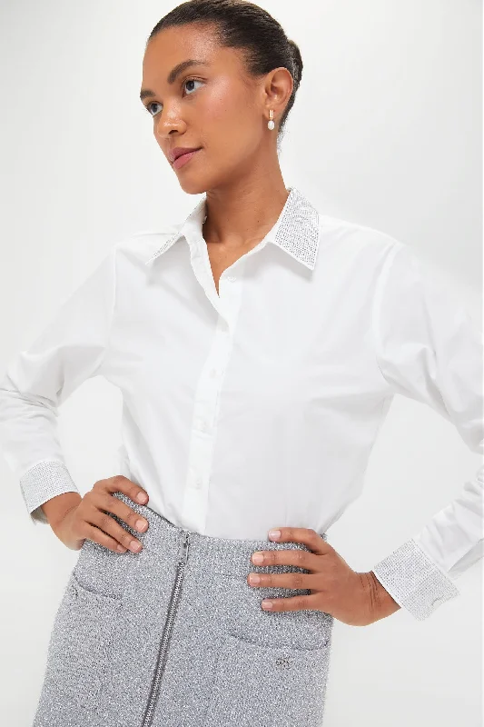 Women's Occasion Wear Apparel Exclusive White Icon Shirt with Rhinestone Collar