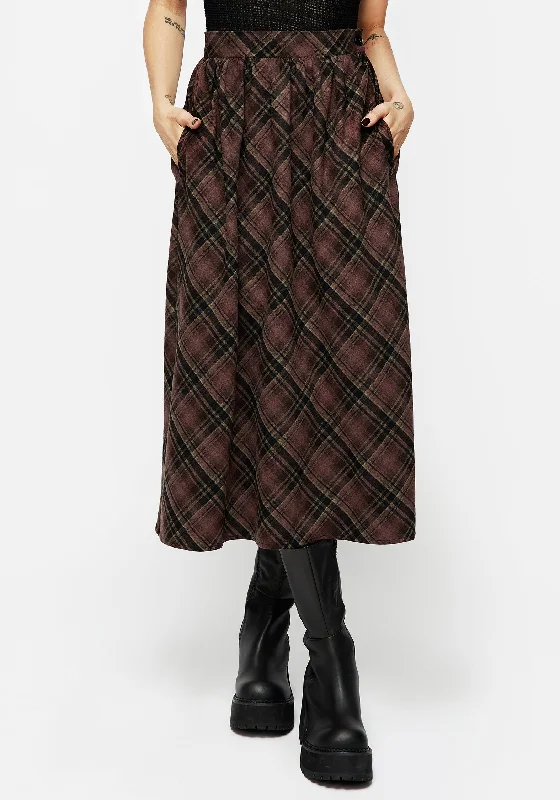 Modern Women's Outfit Hickory Check Midi Skirt