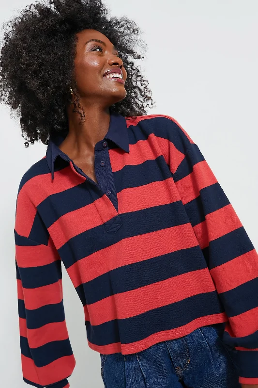 Women's Everyday Garments Navy Stripe Cotton Warren Rugby Shirt