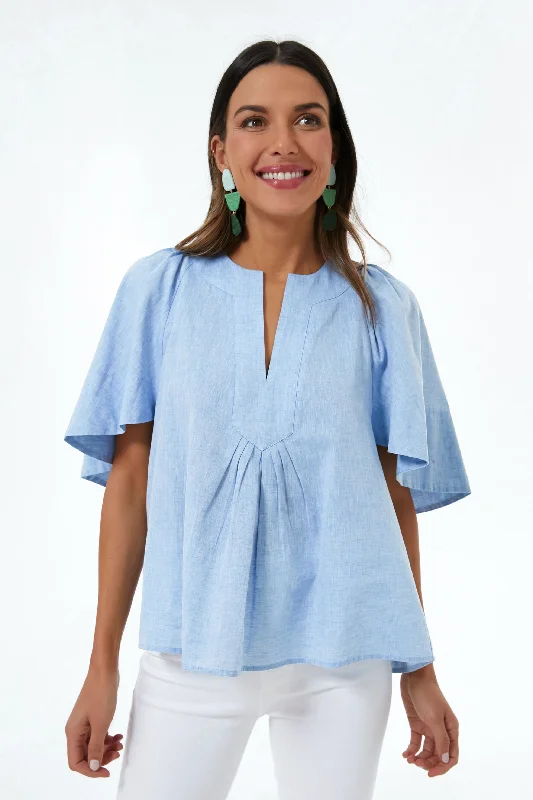 Women's Tops And Clothing Chambray Finley Flutter Sleeve Top