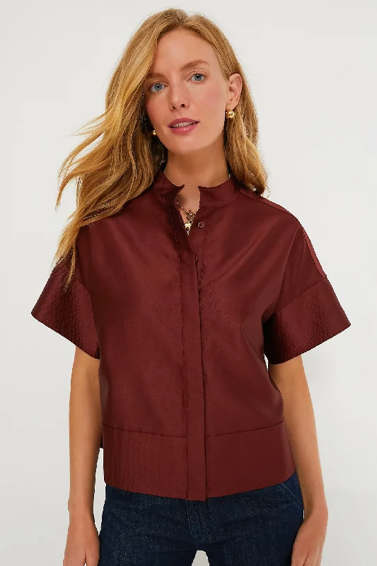 Women's Attire Oxblood Dupioni Trapunto Stitch Sofia Shirt