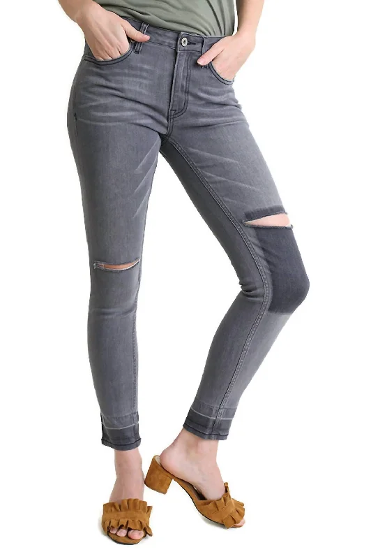 Women's High-Fashion Attire Distressed Denim Stretch Jean In Light Grey