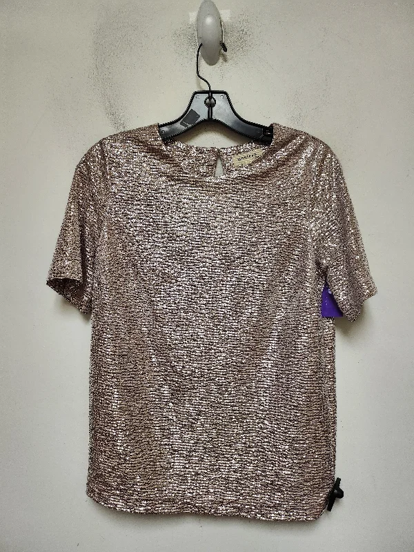 Top Short Sleeve By Monteau In Silver & Tan, Size: S