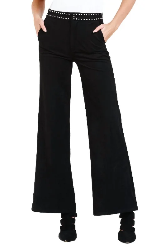 Women's Versatile Apparel Fiona Lee Wide Leg Jeans In Black Suede