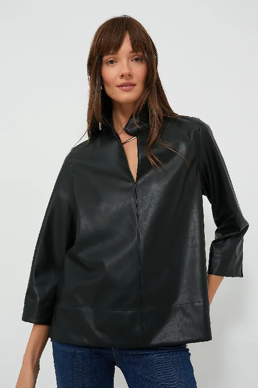 Women's Chic Outerwear Attire Black Leather Margot Top