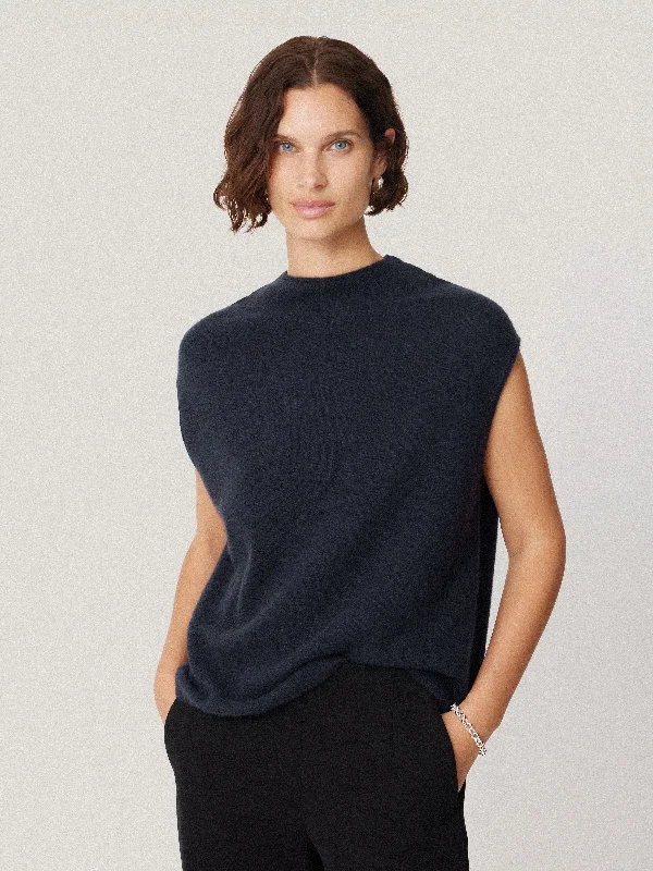 Women's Seasonal Clothing Cloud Cashmere Cap Sleeve Top | Navy