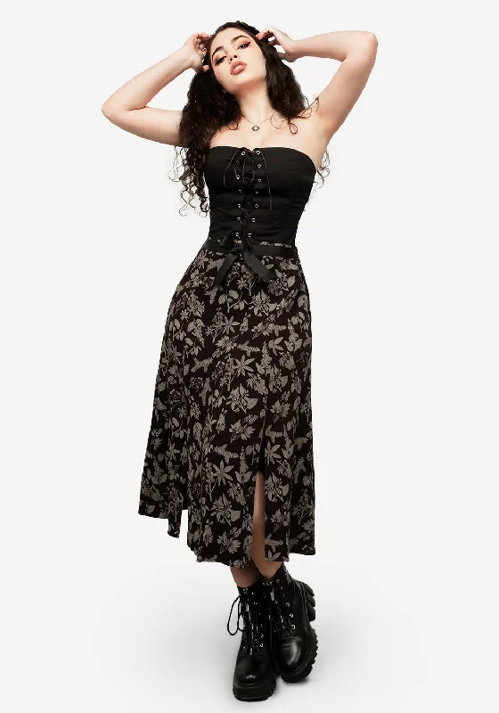 Vintage-Inspired Women's Clothes POISONOUS PLANT SPLIT MIDI SKIRT