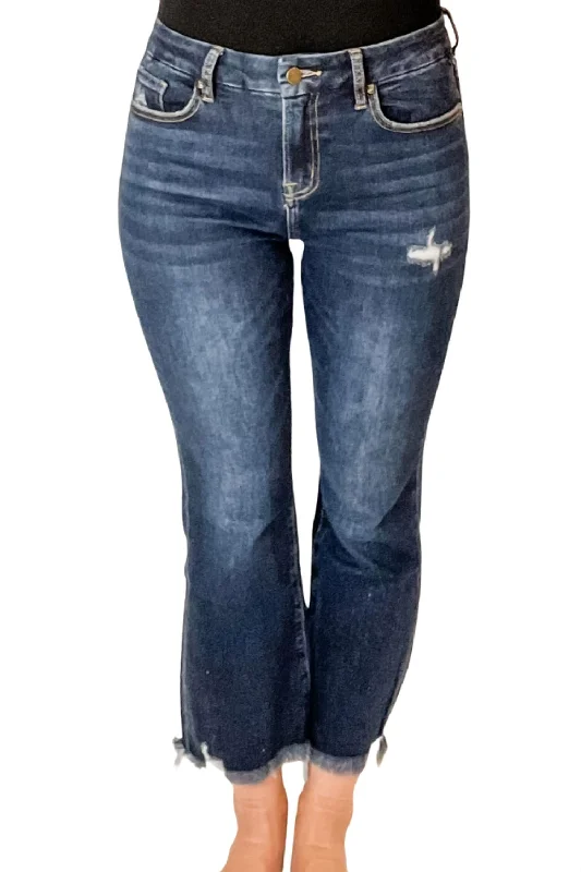 Women's Seasonal Attire High Rise Crop Flare Jeans In Dark Wash