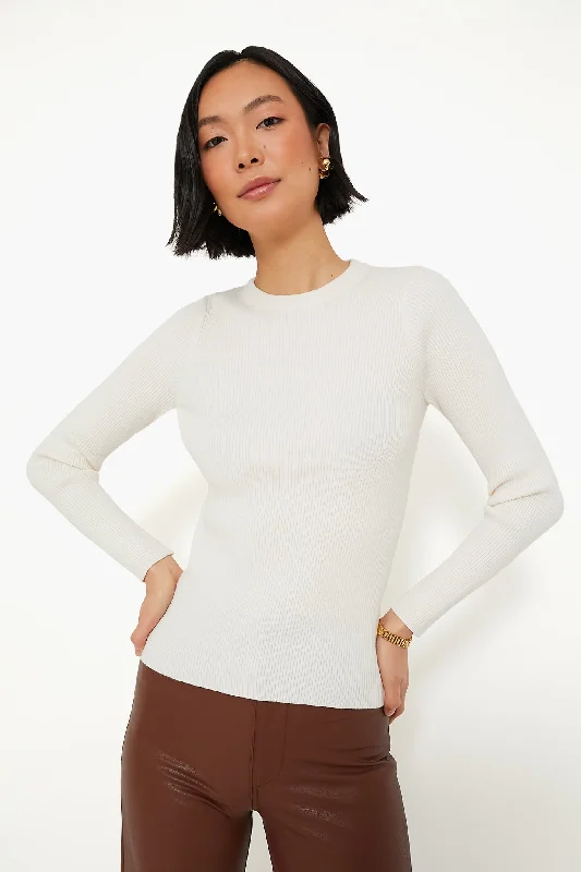 Women's Comfortable Apparel Winter White Alden Ribbed Crewneck