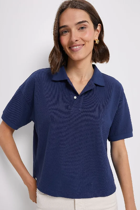 Sustainable Women's Apparel Navy Pique Holmes Boyfriend Polo