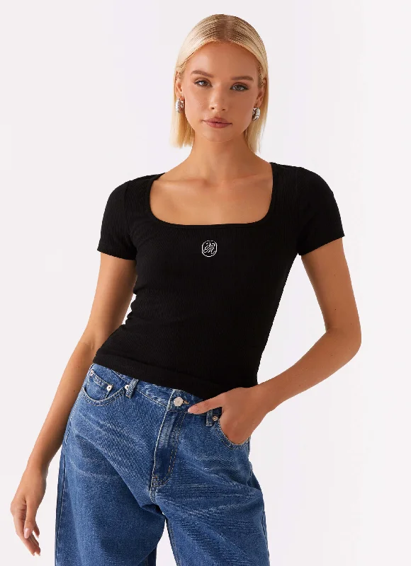 Women's Trendy Clothing Signature Monogram Square Neck Top - Black